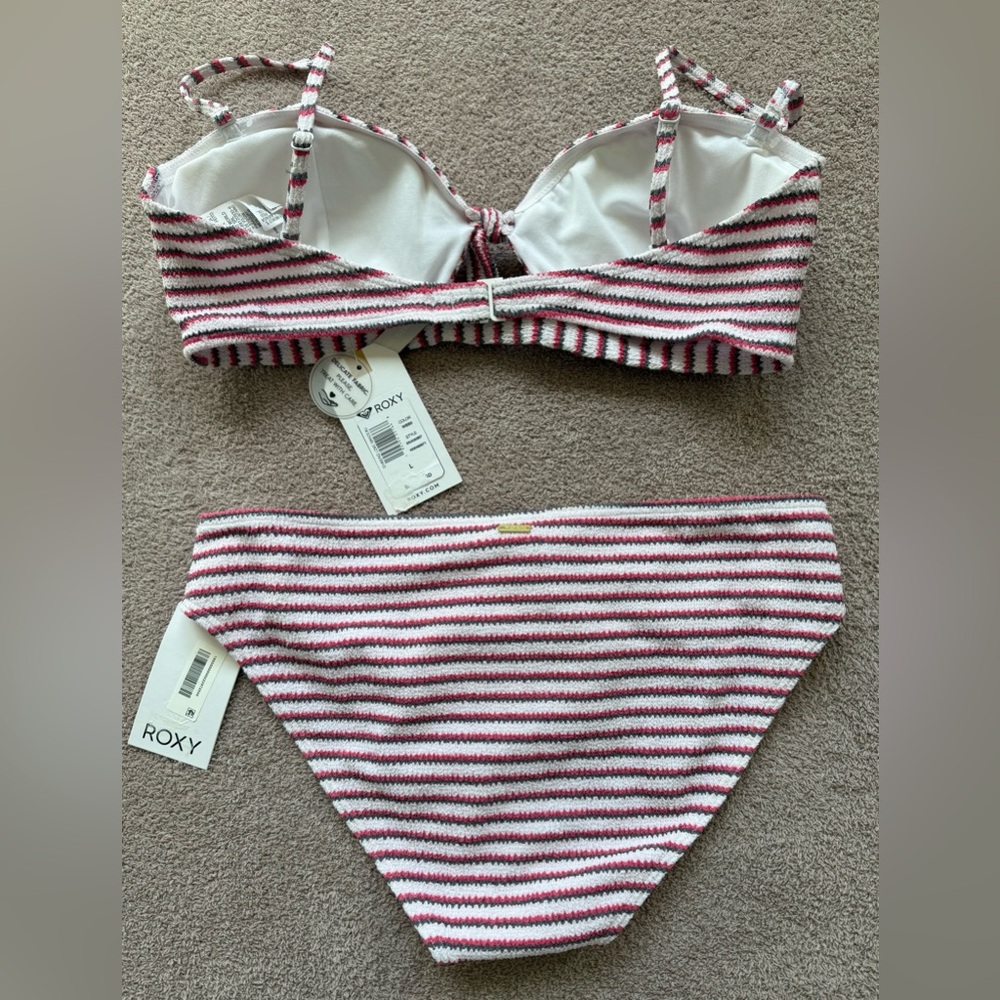 NEW - ROXY - Chasing Love Bandeau and Full Bottom - SET - PINK/GRAY/WHITE - Picture 2 of 11